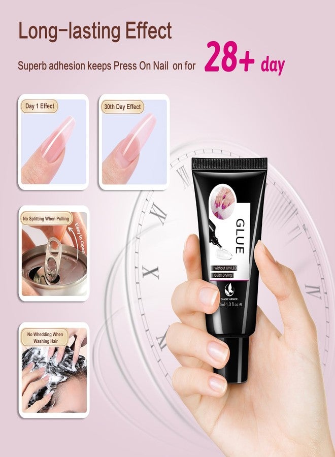 MAGIC ARMOR 30g Semi Solid Nail Glue for Press On Nail, No UV Lamp Need Gel Nail Glue with Cuticle Pusher and Nail File, Quick Drying Gel Long Lasting for Fake Acrylic Nails - Image 4